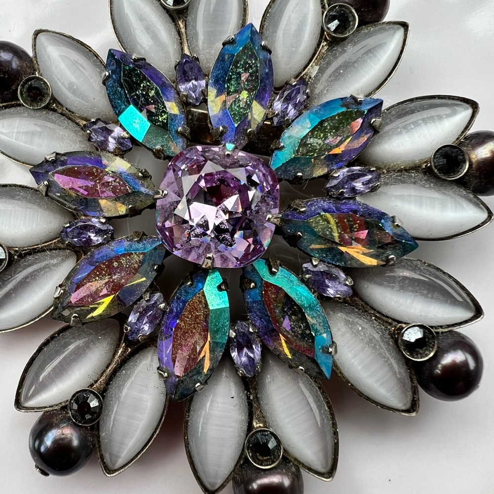 Iridescent Purple Crystal Floral Brooch